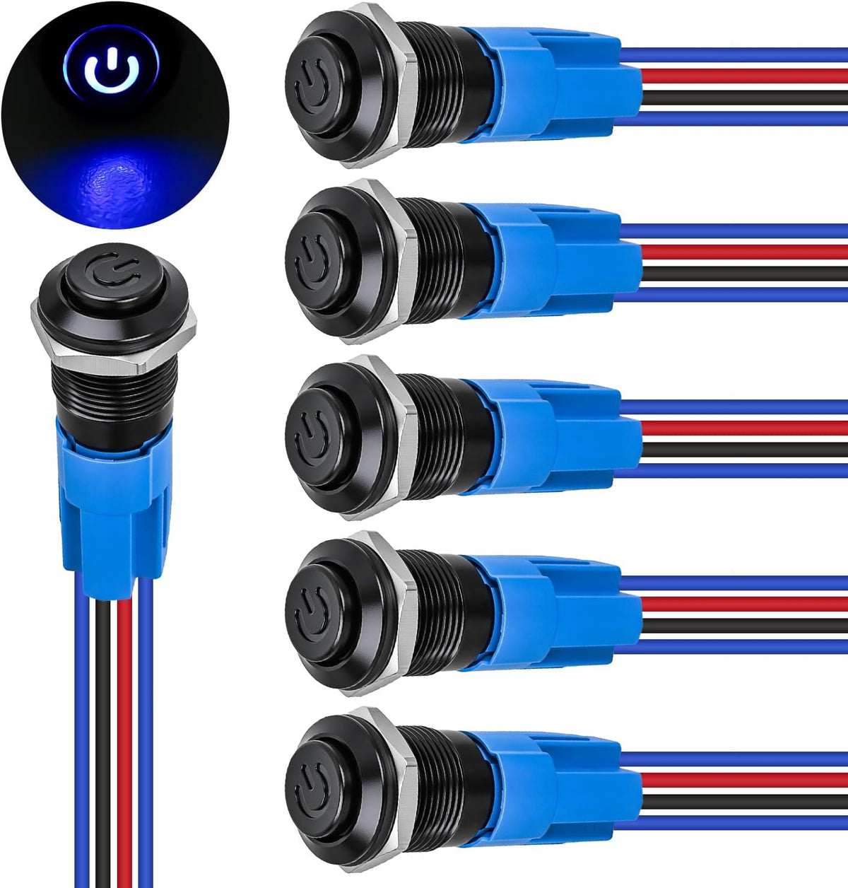 Nilight 90815A — 12mm LED Blue Waterproof Push Button Switch
