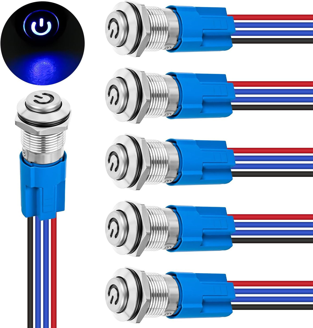 Nilight 90816A — 12mm LED Blue Waterproof Push Button Switch