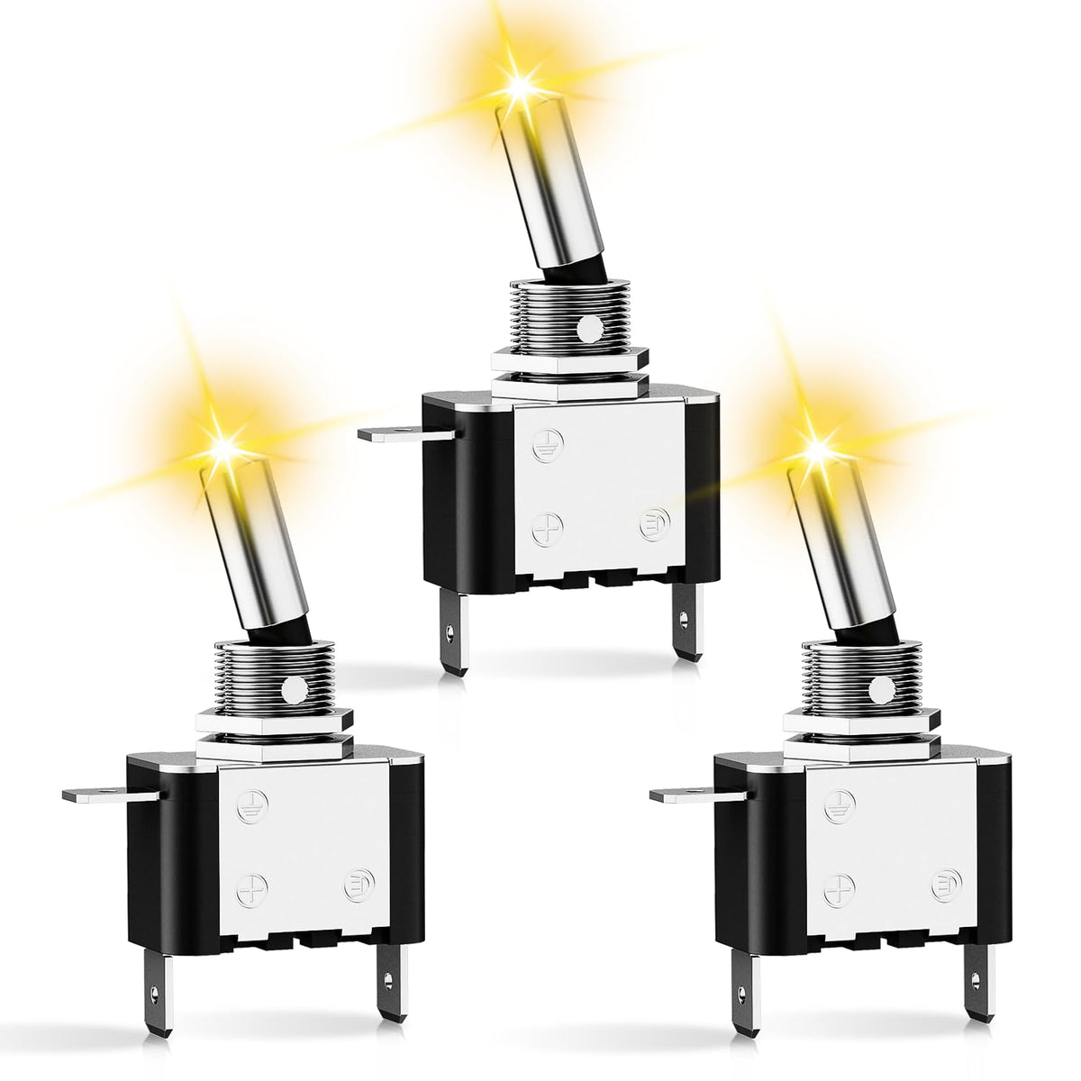 Nilight 90826A — 3PCS Yellow LED Toggle Switches 12V 20A 3 Pin 2 Position ON Off SPST Heavy Duty Rocker Switch for Auto Car Marine RV Vehicles Truck Boat Dash