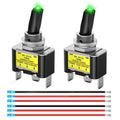 Nilight 90829A — 2PCS Green LED Toggle Switch 12V DC 30A 3 Pin On Off 2 Position Heavy Duty Rocker Switch with 14AWG Wire