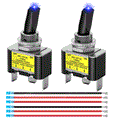 Nilight 90832A — 2PCS Blue LED Toggle Switch 12V DC 30A 3 Pin On Off 2 Position Heavy Duty Rocker Switch with 14AWG Wire