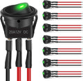 Nilight 90838A — 8PCS Round Rocker Switches 12V 24V 20A Green LED Toggle swtiches SPST with 16AWG Presoldered Wires 3Pin 2Position for Car Truck Vehicle Boat Marine Rocker On Off Control