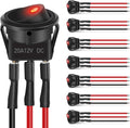 Nilight 90839A — 8PCS Round Rocker Switches 12V 24V 20A Red LED Toggle swtiches SPST with 16AWG Presoldered Wires 3Pin 2Position for Car Truck Vehicle Boat Marine Rocker On Off Control