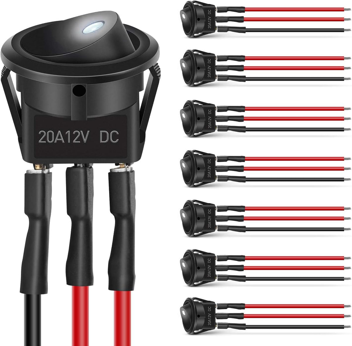 Nilight 90840A — 8PCS Round Rocker Switches 12V 24V 20A White LED Toggle swtiches SPST with 16AWG Presoldered Wires 3Pin 2Position for Car Truck Vehicle Boat Marine Rocker On Off Control