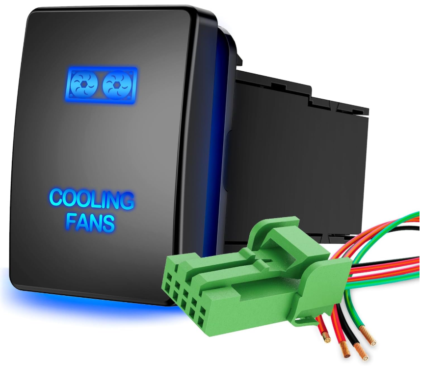 Cooling Fans Push Button Switch 12V ON Off Switches with Connector Wire Kit 1.54" x 0.83" Replacement - Nilight 90859A
