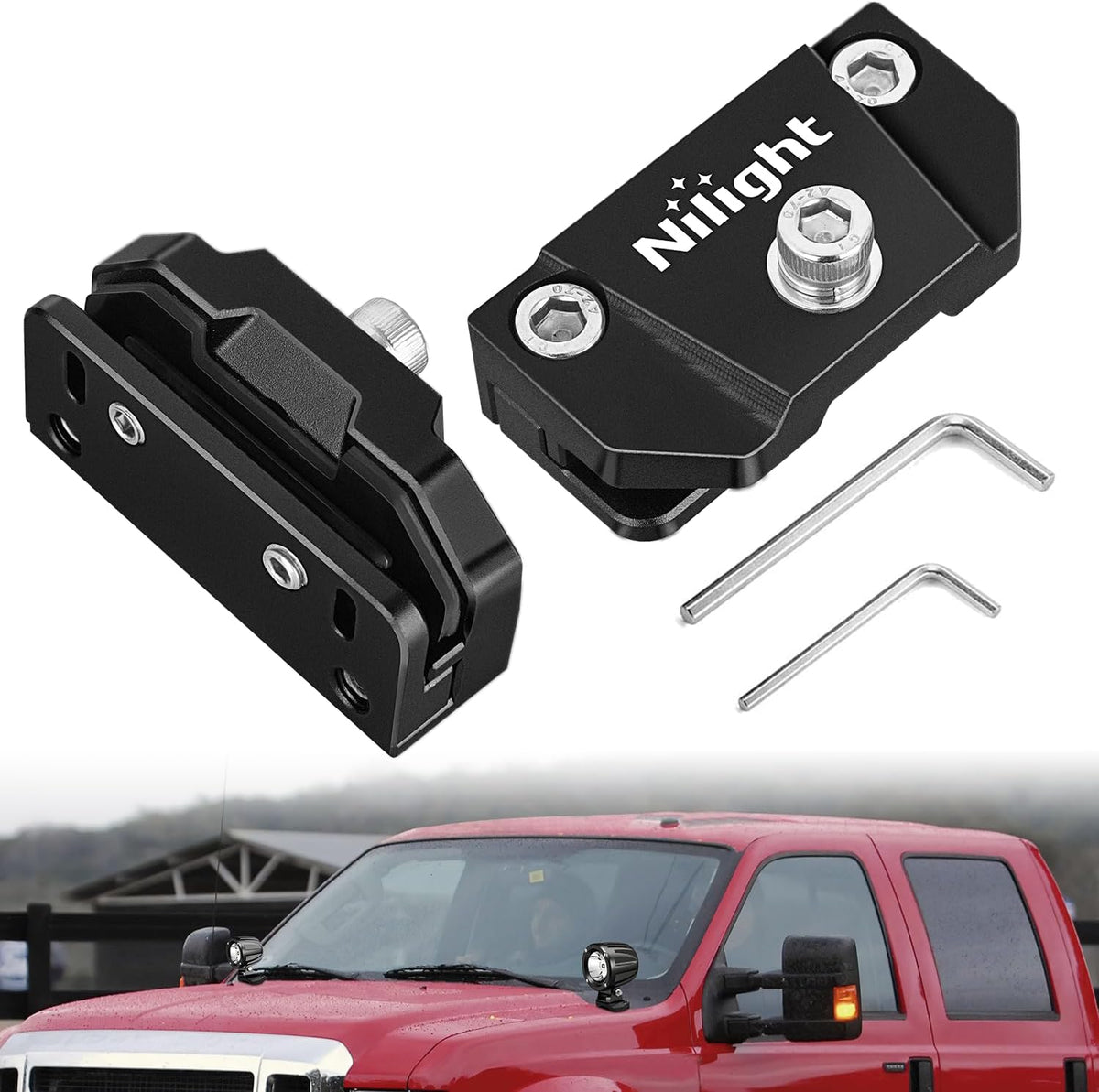 Nilight 91137A — LED Light Bar Mounting Bracket 2PCS Universal Adjustable Pillar Hood Work Lamp Mount Clamp Holder for Off-Road Truck SUV, Black