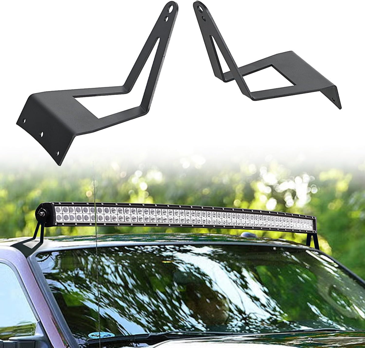 Nilight 52-Inch Light Bar Brackets for 1999–2015 Ford F-250/F-350; manufacturer product and installation views