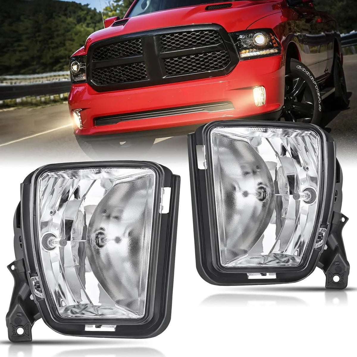 Nilight FOG-I85 — Fog Lights Assembly Compatible with 2013 2014 2015 2016 2017 2018 Dodge Ram 1500 2019-2021 RAM 1500 Classic (Not Fit for Rebel Model) Fog Light Replacement Clear Lens