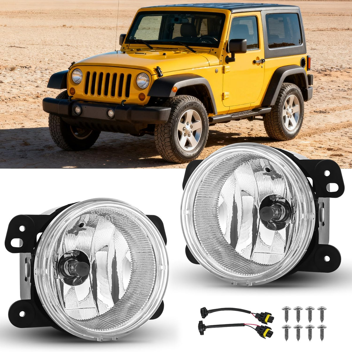 Nilight FOG-I87 — Fog Lights Assembly Compatible with 2007 2008 2009 Jeep Wrangler 2005-2008 Dodge Magnum 2005-2010 Chrysler PT Cruiser 300 Touring Models Clear Lens