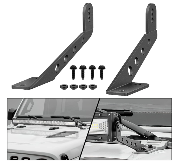 Windshield Frame Mounting Bracket for 52Inch LED Light Bar for 2018 2019 2020 2021 2022 Wrangler JL/JLU Unlimited - Nilight JPWA-010