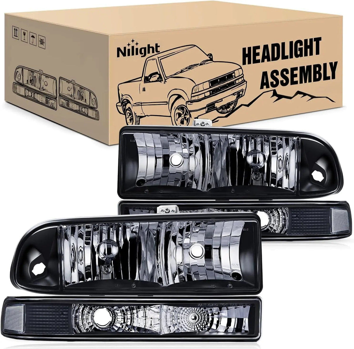 Nilight NA053 — Headlight Assembly for 1998-2005 Chevy Blazer Headlights 1998-2004 Chevrolet S10 Pickup Replacement Headlamp Housing Bumper Lights