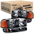 Nilight NA062 — Headlight Assembly Compatible for 1999 -2006 GMC Sierra Yukon, Black Housing Amber Corner Clear Lens, Headlights Assembly Replacement