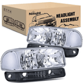 Nilight NA065 — Headlight Assembly Compatible for 1999 2000 2001 2002 2003 2004 2005 2006 GMC Sierra Yukon, Smoke Bumper Light Chrome Housing Clear Corner Clear Lens, Headlights Assembly Replacement