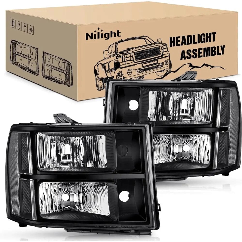 Nilight NA073 — Headlight Assembly Compatible for 2007 2008-2013 GMC Sierra 1500 2008-2014 GMC Sierra 2500 HD 3500 HD, Black Housing Clear Corner Clear Lens, Headlights Assembly Replacement