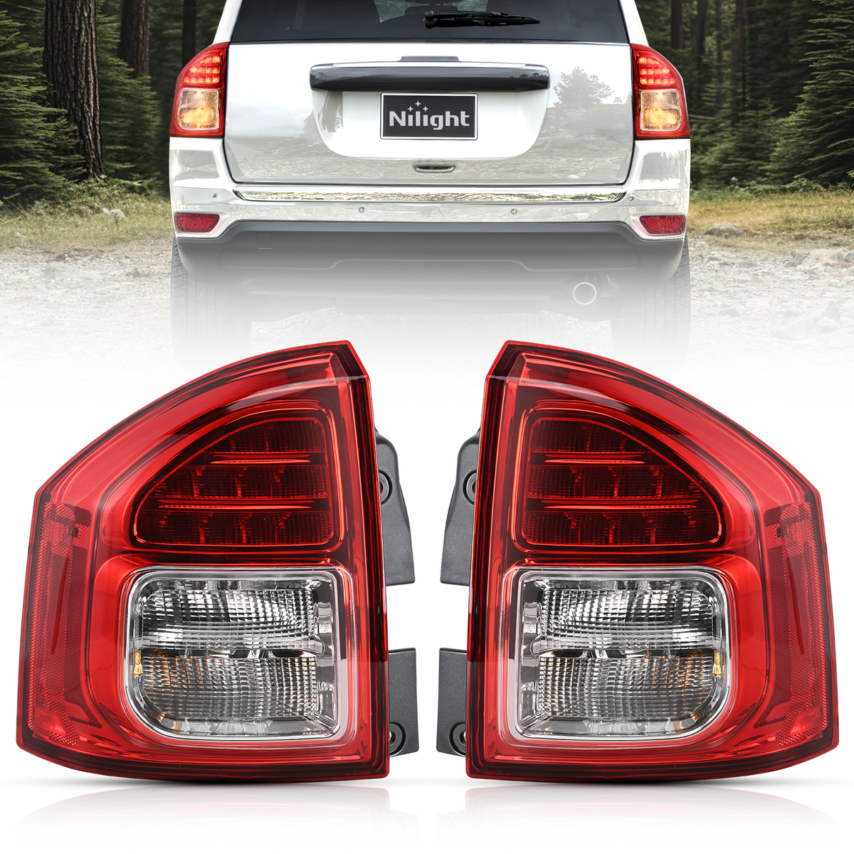 Nilight NA1158 — Taillight Assembly Compatible with 2011 2012 2013 Jeep Compass Tail Light OE Style Rear Lamp Replacement Driver and Passenger Side w/Bulbs