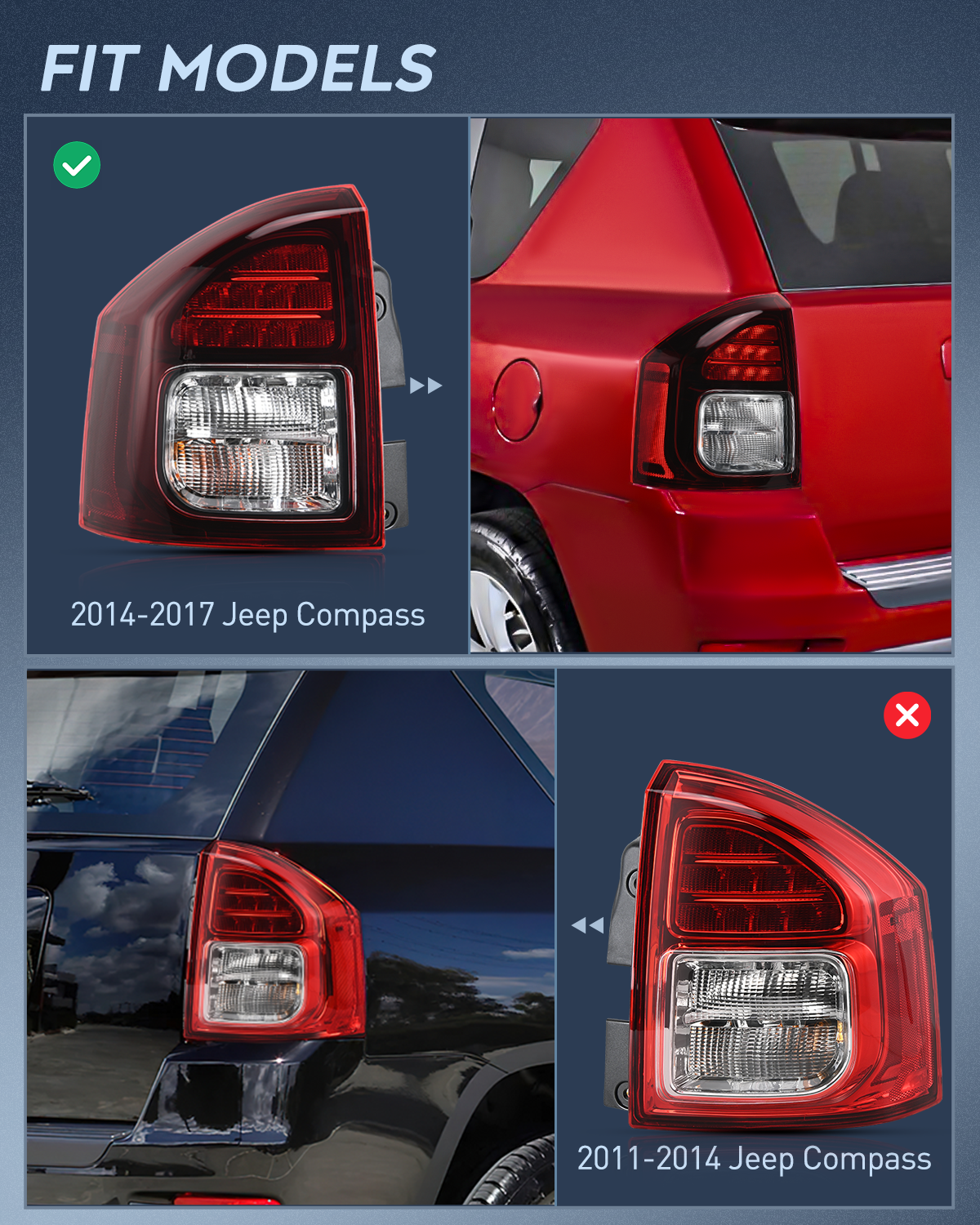 Nilight NA1161 — Taillight Assembly Compatible with 2014-2017 Jeep Compass Tail Light OE Style Rear Lamp Replacement Driver and Passenger Side w/Bulbs