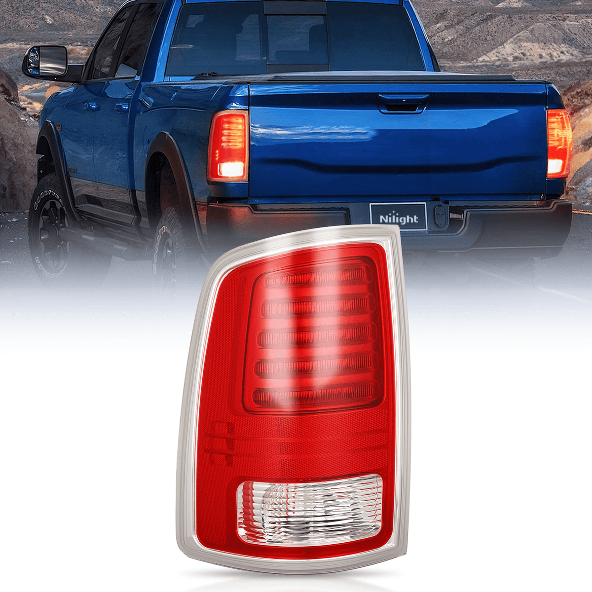 Nilight NA1185 — Taillight Assembly Compatible with 2013 2014 2015 2016 2017 2018 Dodge Ram 1500 2014-2018 Ram 2500 3500 LED Style Driver Side Rear Tail Light with Bulbs