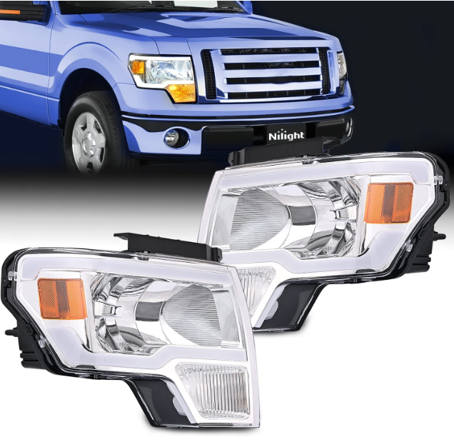 Nilight Headlights Assembly for Ford F150 F-150 2009 2010 2011 2012 2013 2014 ,Led DRL Headlamp,Black Housing