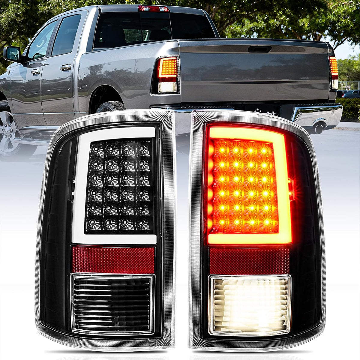 Nilight NA1346 — Taillight Assembly Compatible with 2009 -2018 Dodge Ram 1500 2010-2018 Ram 2500 3500 Incandescent Type Upgrade LED Tube Tail Lights Rear Brake Lamps