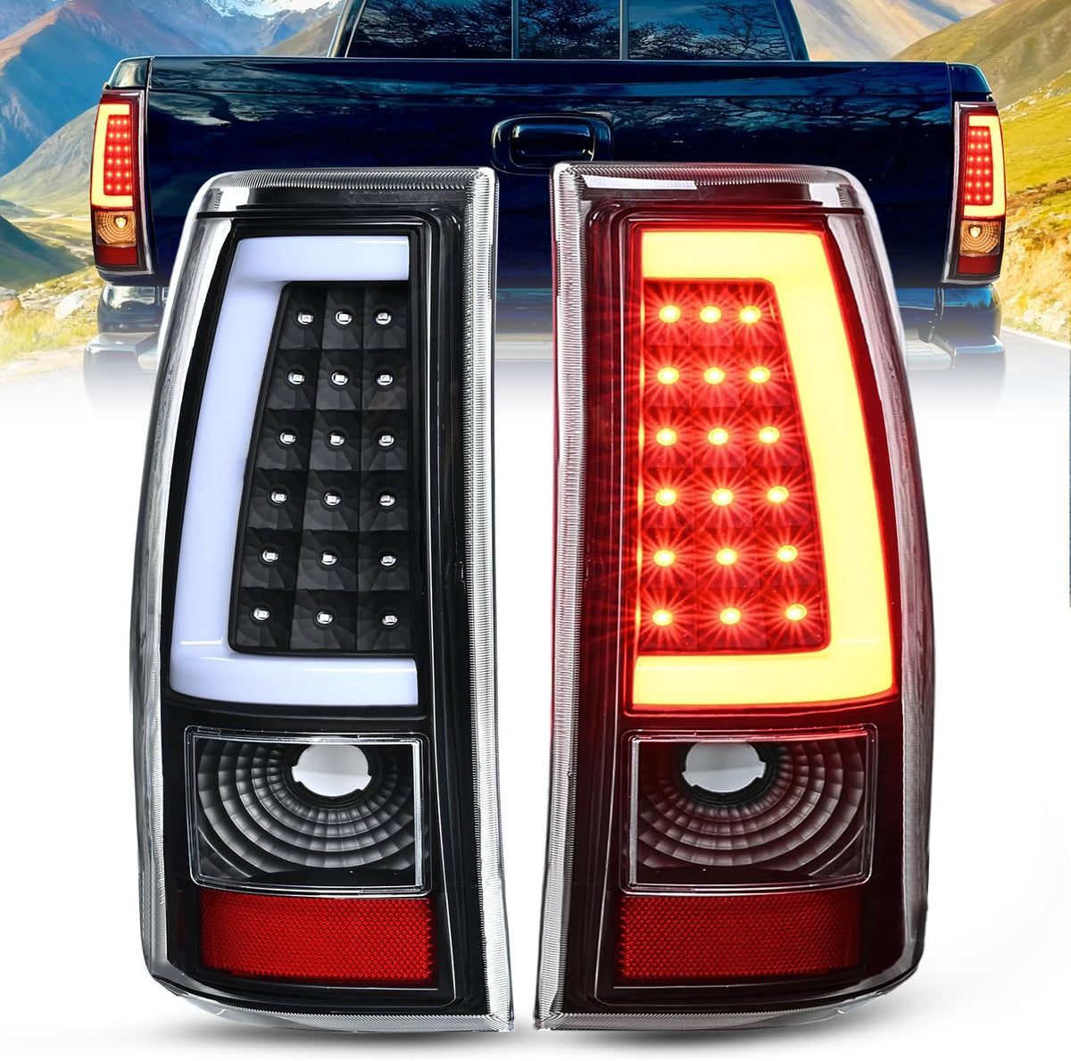 Nilight NA1350 — Taillight Assembly Compatible with 2003 2004 2005 2006 Chevy Silverado 1500 1500HD 2500 2500HD 3500 2007 Chevrolet Classic Incandescent Type Upgrade LED Tube Tail Lights Rear Brake Lamps