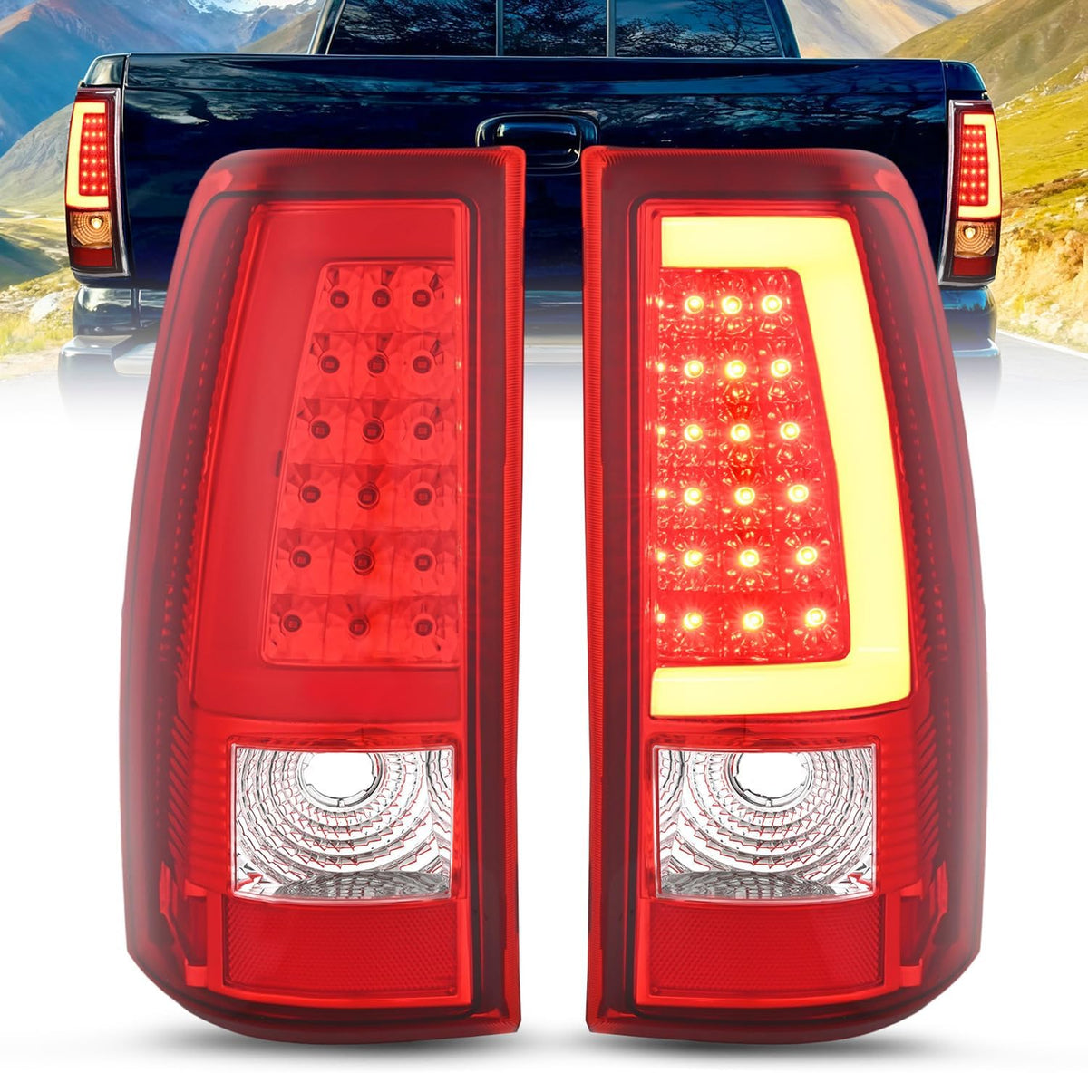 Nilight NA1352 — Taillight Assembly Compatible with 2003 2004 2005 2006 Chevy Silverado 1500 1500HD 2500 2500HD 3500 2007 Chevrolet Classic Incandescent Type Upgrade LED Tube Tail Lights Rear Brake Lamps