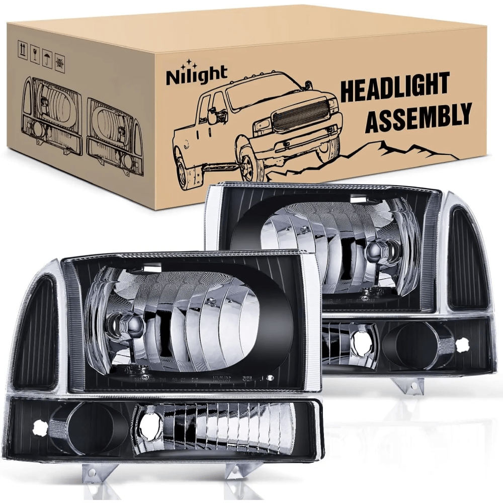 Nilight NA142 — Headlight Assembly Compatible with Ford 1999-2004 F250 F350 F450 F550 Super Duty Black Housing Clear Corner Clear Lens Headlights Assembly Replacement