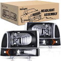 Nilight NA143 — Headlight Assembly Replacement 1999-2004 F250 F350 F450 F550 Super Duty Black Housing Amber Corner Clear Lens,Headlights Assembly,4 Pack