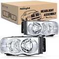 Nilight NA213 — 2002-2005 Ram 1500 2500 3500 Headlight Assembly Chrome Housing Clear Corner Clear Lens Headlamp Replacement Driver and Passenger Side 2 Pack