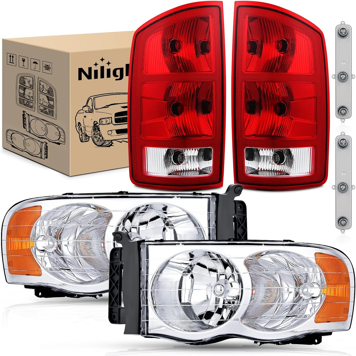 Nilight Headlight & Tail Light Kit for 2002–2005 Ram 1500 / 2003–2005 Ram 2500–3500