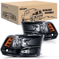 Nilight NA242 — Headlight Assembly 2009-2018 Ram 1500 2500 3500 Pickup Quad Headlamp Assembly Replacement Black Housing Amber Corner Clear Lens,(Only for Quad Models)