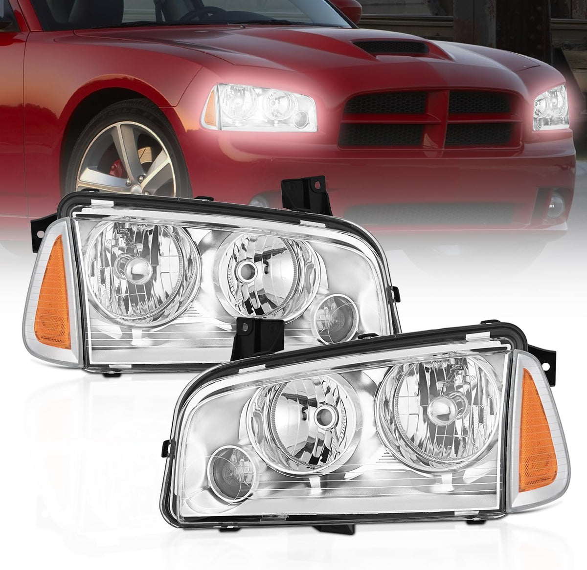 Nilight Chrome Headlights for 2006–2010 Dodge Charger (Pair)