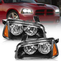 Nilight NA253 — Headlight Assembly Compatible with 2006 2007 2008 2009 2010 Dodge Charger Black Housing Amber Reflector Clear Lens Headlights Replacement Bumper Lamp Set Driver and Passenger Side