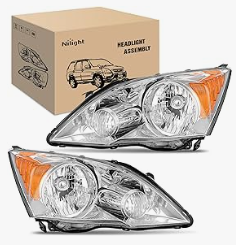 Headlights Assembly for Honda CRV(CR-V) 2007 2008 2009 2010 2011 Headlamp Black Housing Amber Reflector