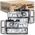 Nilight NA630 — Headlight Assembly Compatible with 1994-1998 Chevy Silverado Tahoe Suburban C10 C/K 1500 2500 3500 Replacement Headlamp Chrome Housing Amber Reflector Bumper Corner Lamp