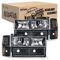 Nilight NA632 — Headlight Assembly for 1994-1998 Chevy Silverado Tahoe Suburban C10 C/K 1500 2500 3500 Replacement Headlamp Black Housing Amber Reflector Bumper Corner Lamp