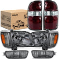 Nilight NA720 — Headlight and Taillight Assembly Combo Compatible with 2001 2002 2003 2004 Toyota Tacoma OE Style Chrome Housing Smoke Lens Amber Reflector with Dark Red Housing Tail Lights