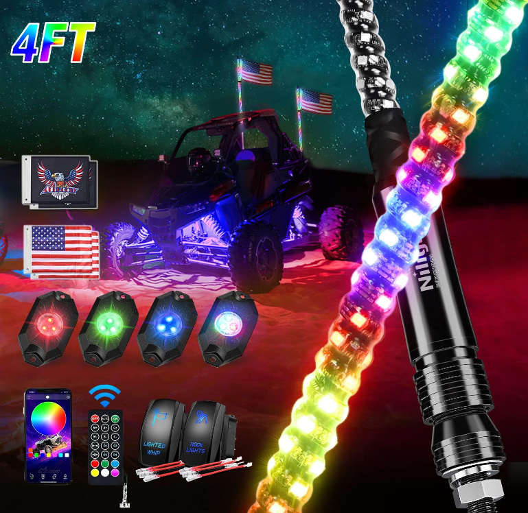 Nilight 3FT Spiral RGB Whip Lights and Rock Light Kit