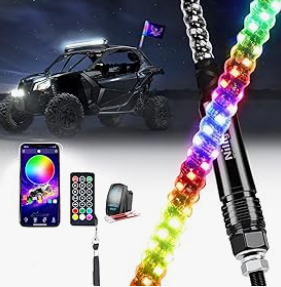 RGB Whip Light 1PC 4FT Lighted Antenna Whips with Remote & App Control DIY Chasing Patterns Brake Reverse Lights