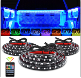 2PCS 4FT Spiral RGB Led Whip Light w/ RGB Chasing/Dancing Light RF Remote Control Lighted Antenna Whips