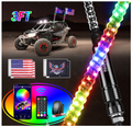 2PCS 5FT Spiral RGB Led Whip Light w/ RGB Chasing/Dancing Light RF Remote Control Lighted Antenna Whips