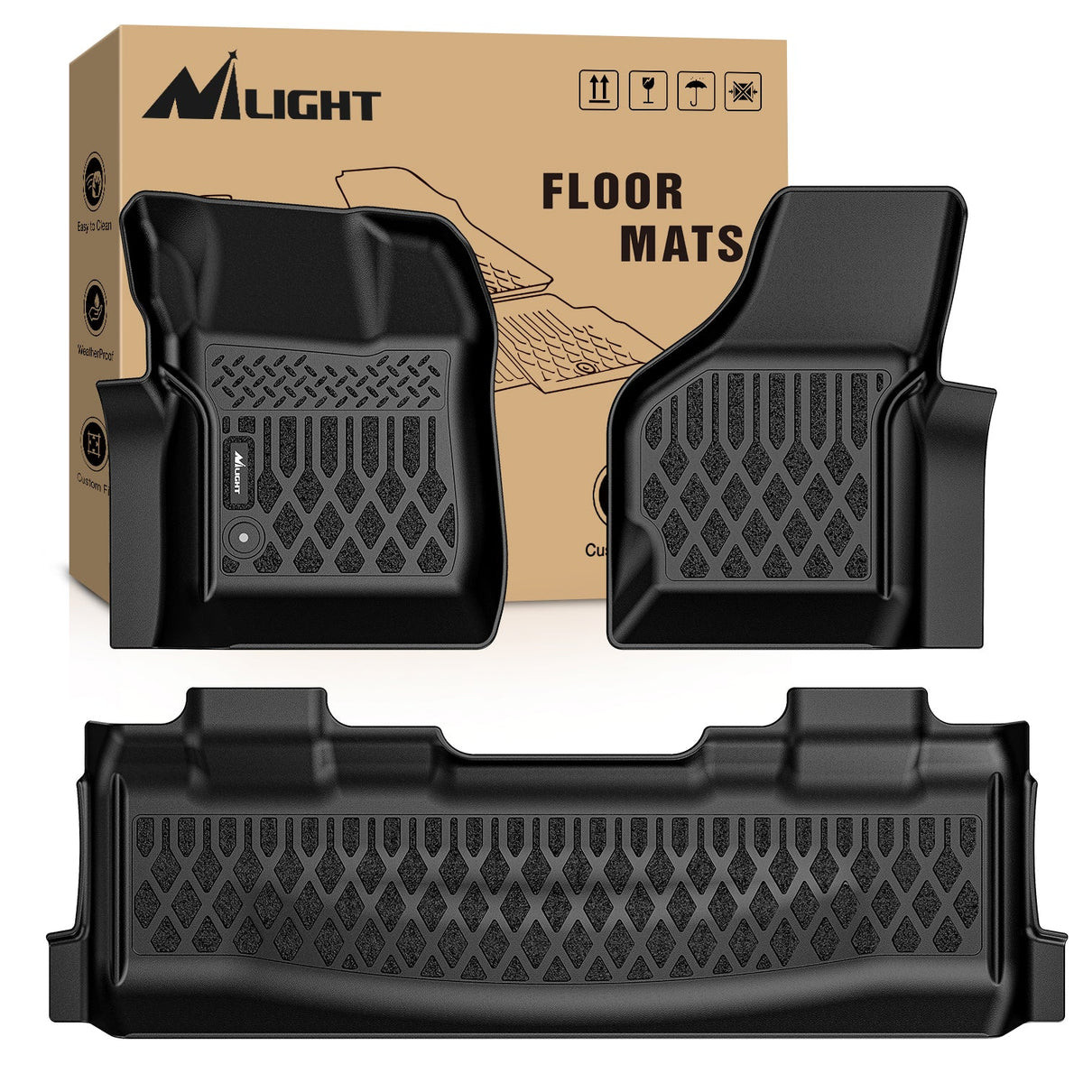 Nilight Mat-1079 floor mat set with two front liners and a full-width rear liner