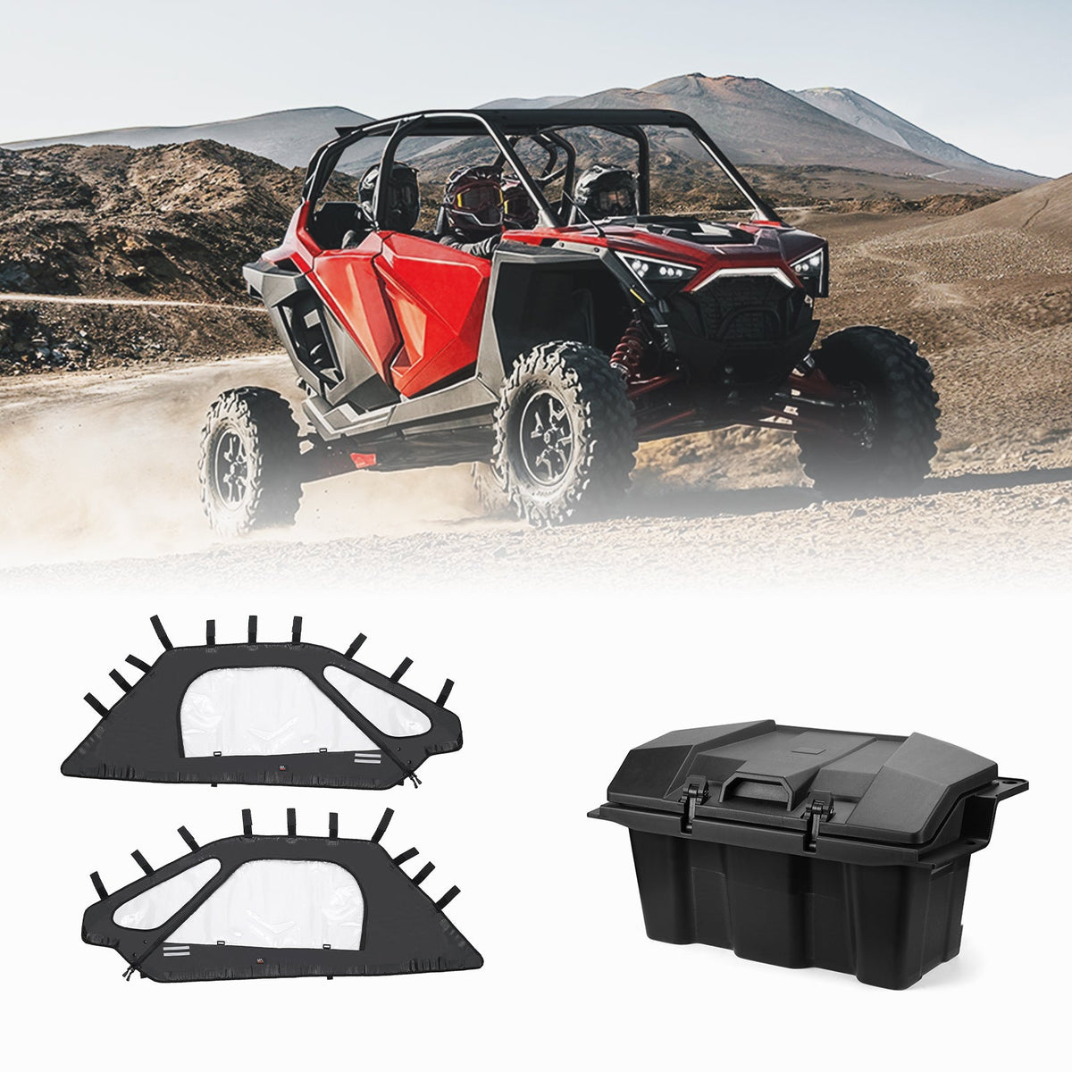Soft Upper Doors & 73 QT Rear Storage Box for RZR Pro XP 2020-2024