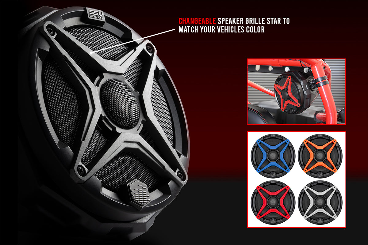 SSV Works red interchangeable grilles for 6.5 inch speakers