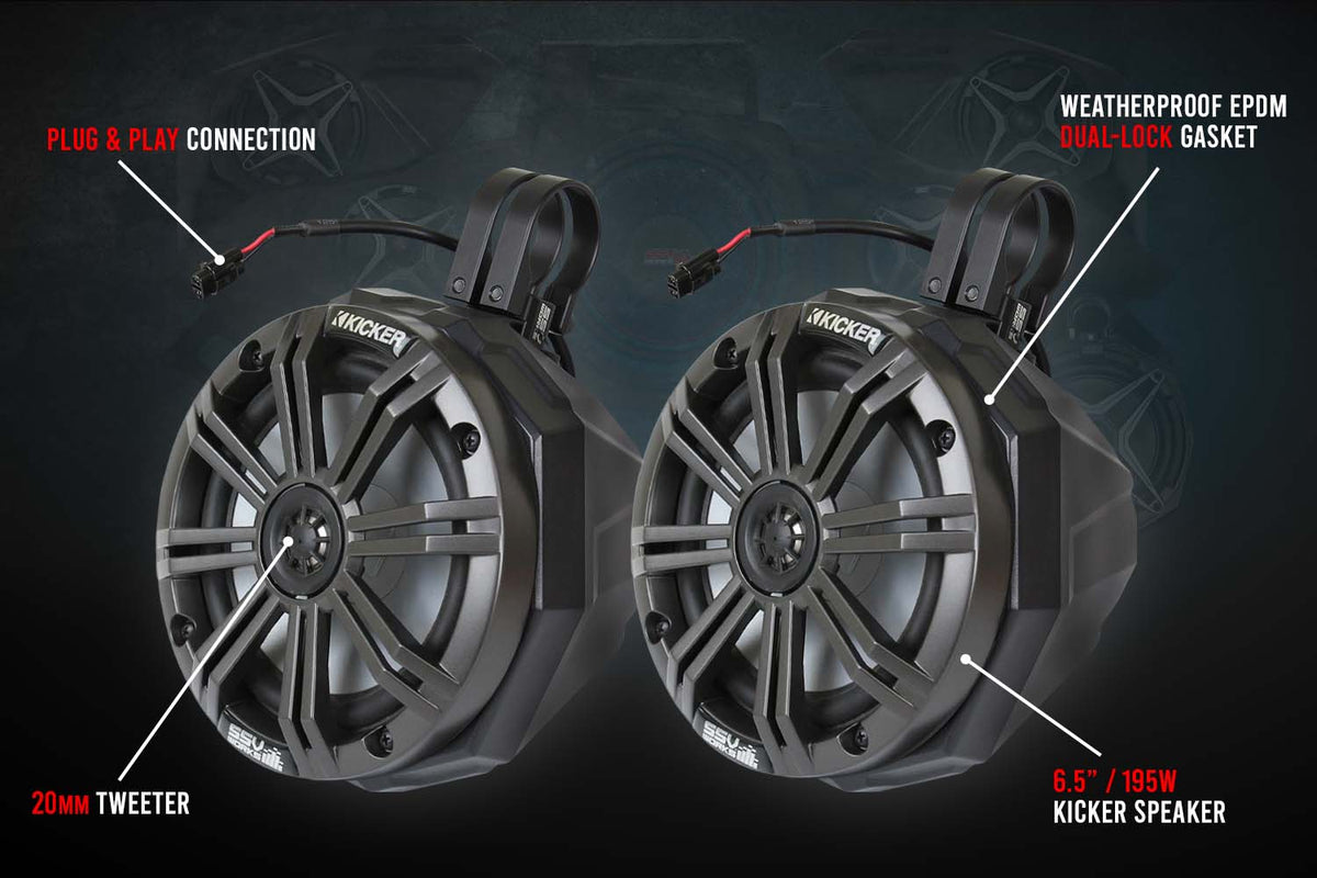 SSV Works Can-Am Defender 6.5-inch cage-mounted speaker pods with Kicker speakers