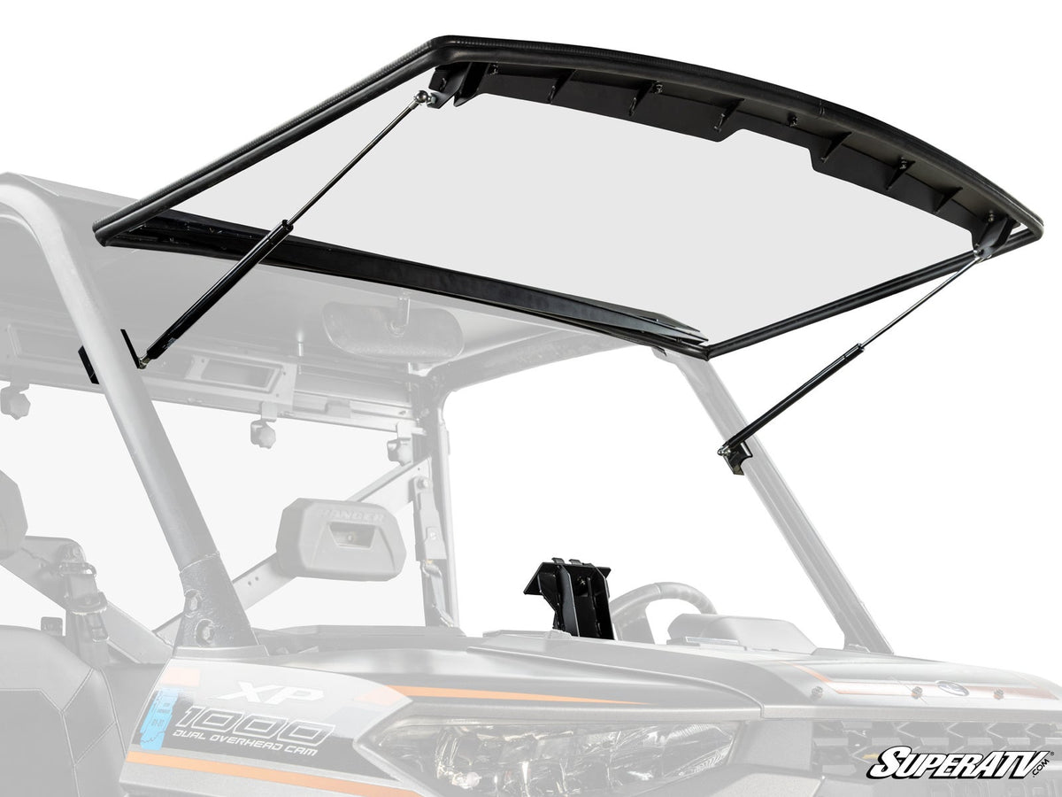 SuperATV scratch-resistant flip-down windshield on Polaris Ranger 1000