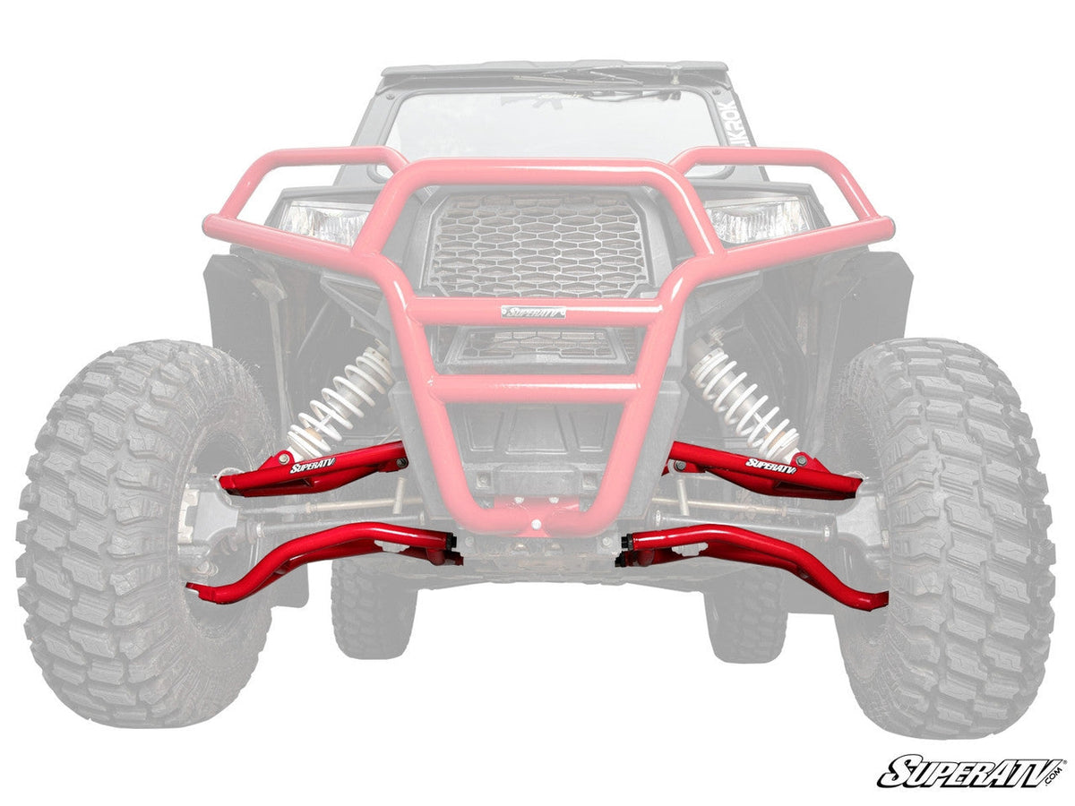 SuperATV Polaris RZR 4 900 High-Clearance 1.5-Inch Rear-Offset A-Arms — Reuses Existing Ball Joints, Red