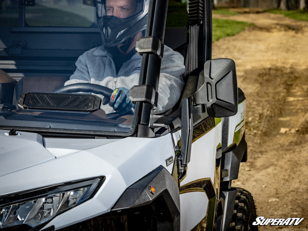 SuperATV SVM-K-RID-00 Kawasaki Ridge side-view mirror in-use riding view