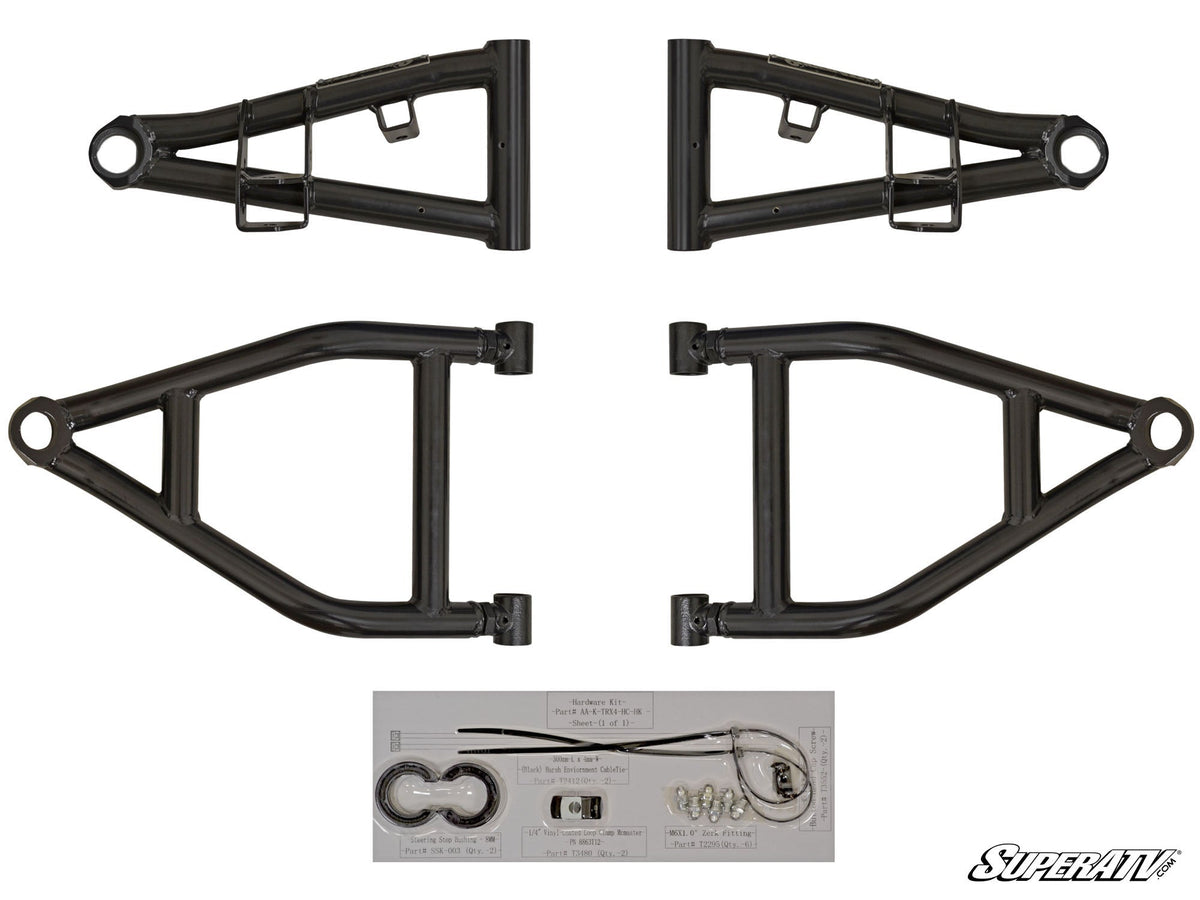 SuperATV Kawasaki Teryx High-Clearance 1.5-Inch Forward-Offset A-Arms — Heavy-Duty 4340 Ball Joints, Black
