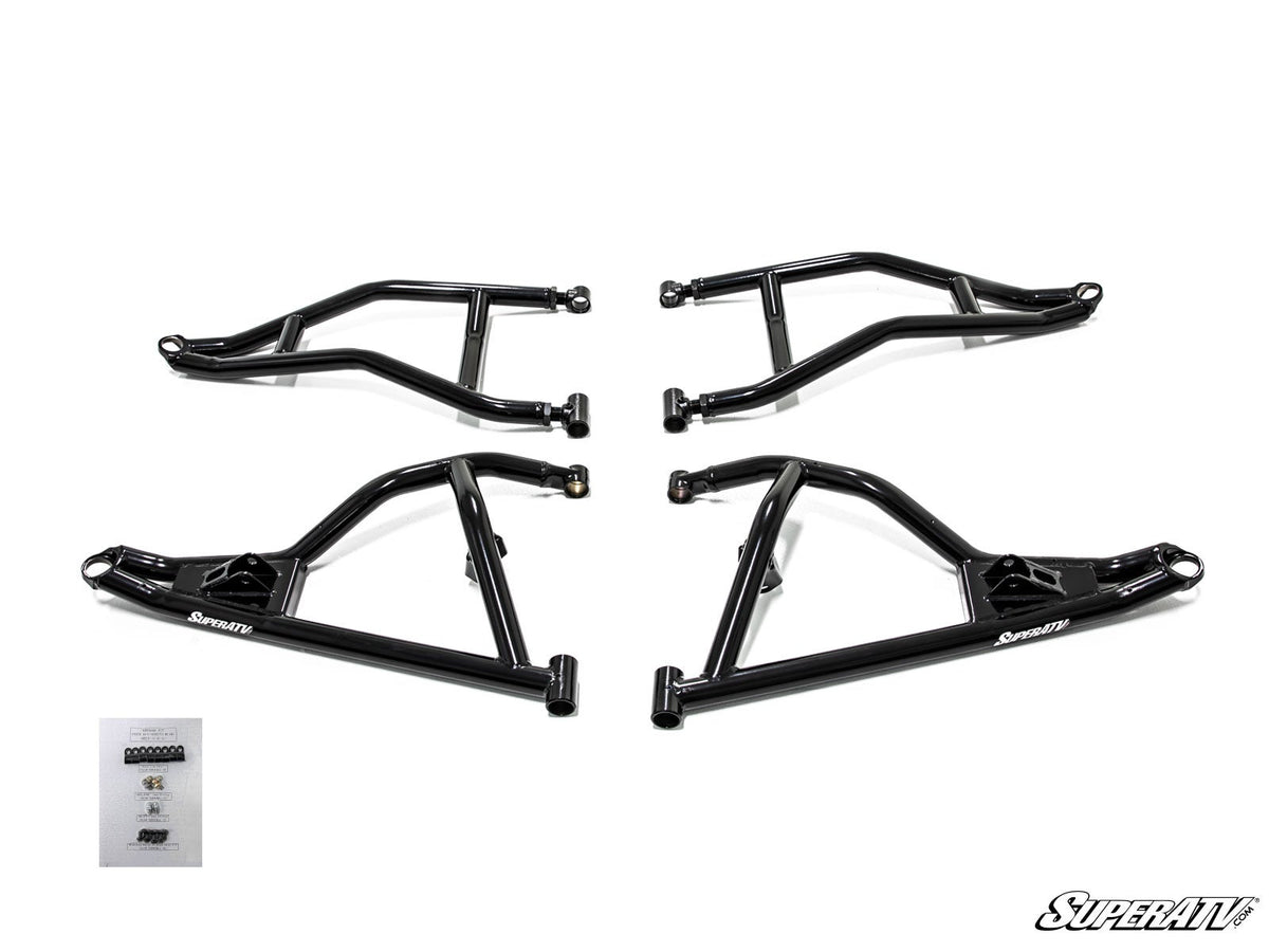 SuperATV Polaris RZR XP Turbo S High-Clearance A-Arms — Heavy-Duty Ball Joints, Black