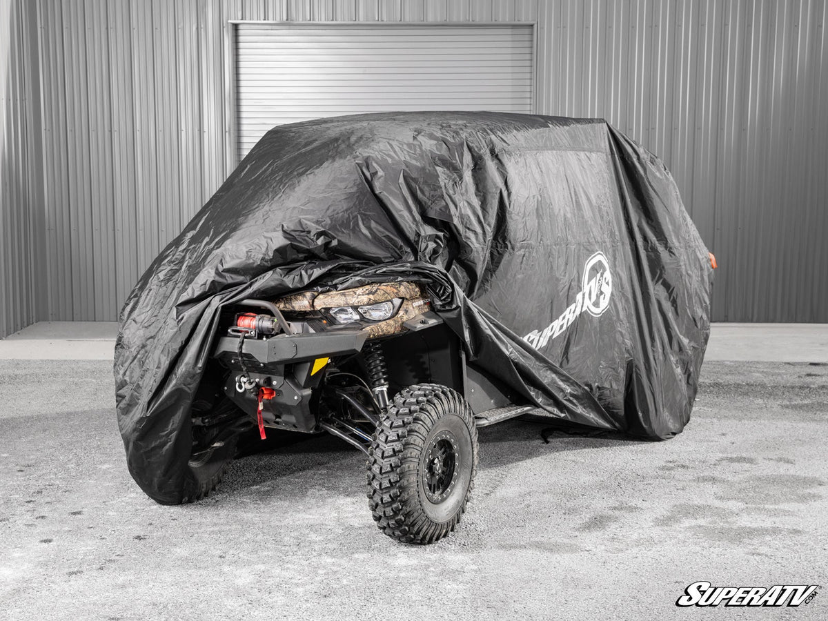 SuperATV Universal UTV Cover installed on a four-door side-by-side
